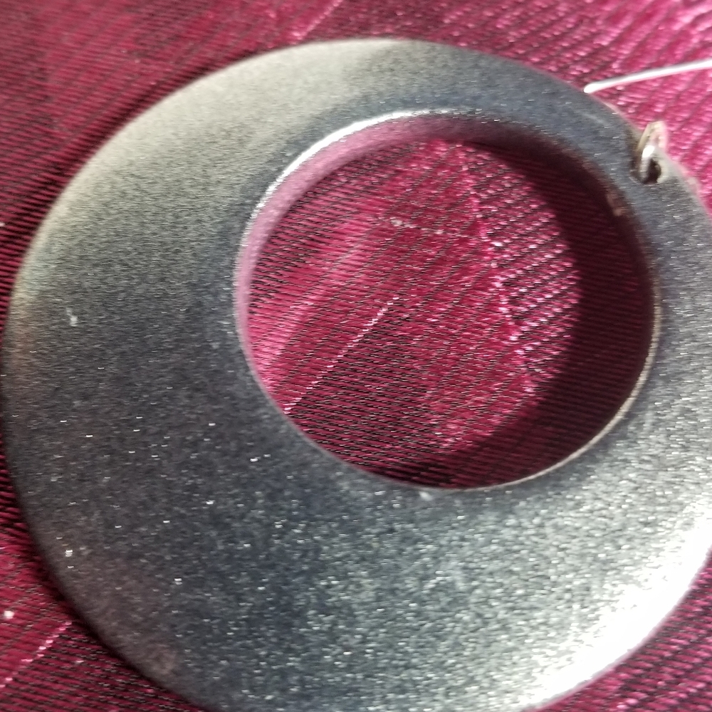 Hoop disc earrings dark silver tone hook earwires - Picture 4 of 8